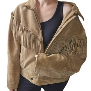 Vintage 1980s Mirage Leather Fringe Jacket/Coat Mens L Womens Oversized